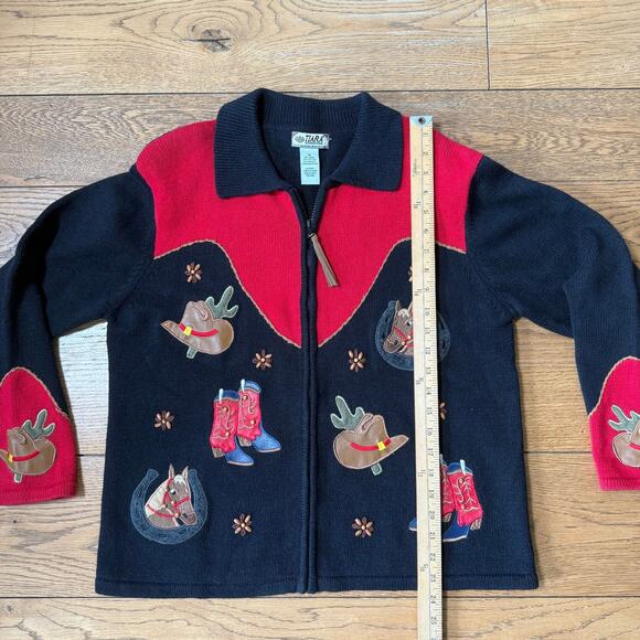 Tiara International Vintage Cardigan SZ M Zip Equestrian Western Rodeo Teacher - Picture 10 of 10